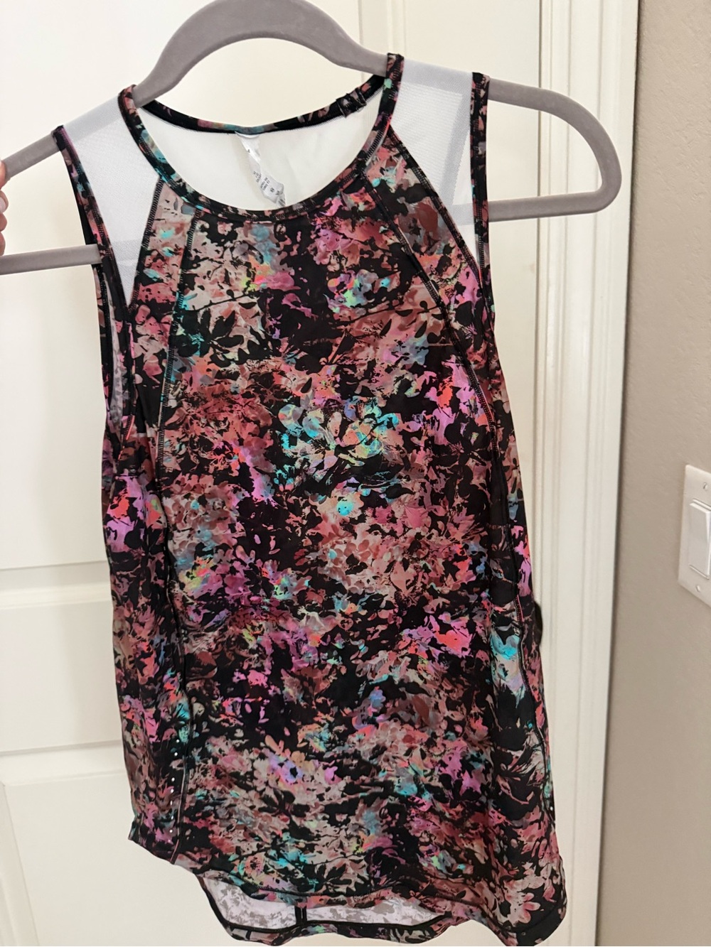 Women's Floral Mesh Panel Active Tank - Black Multi